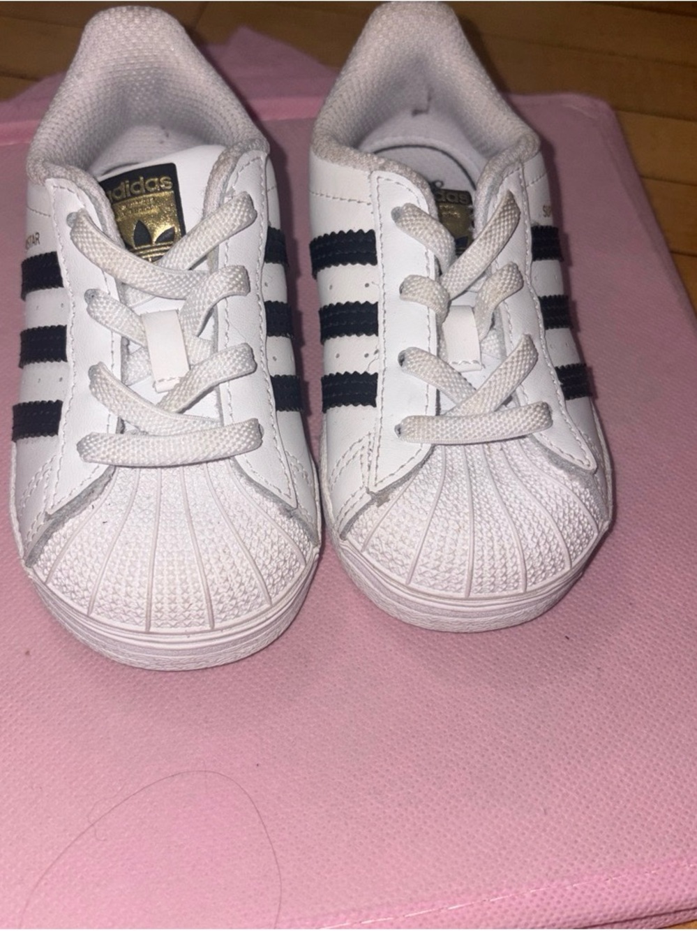 adidas Kids White Sneakers with Black Stripes and Gold Logo